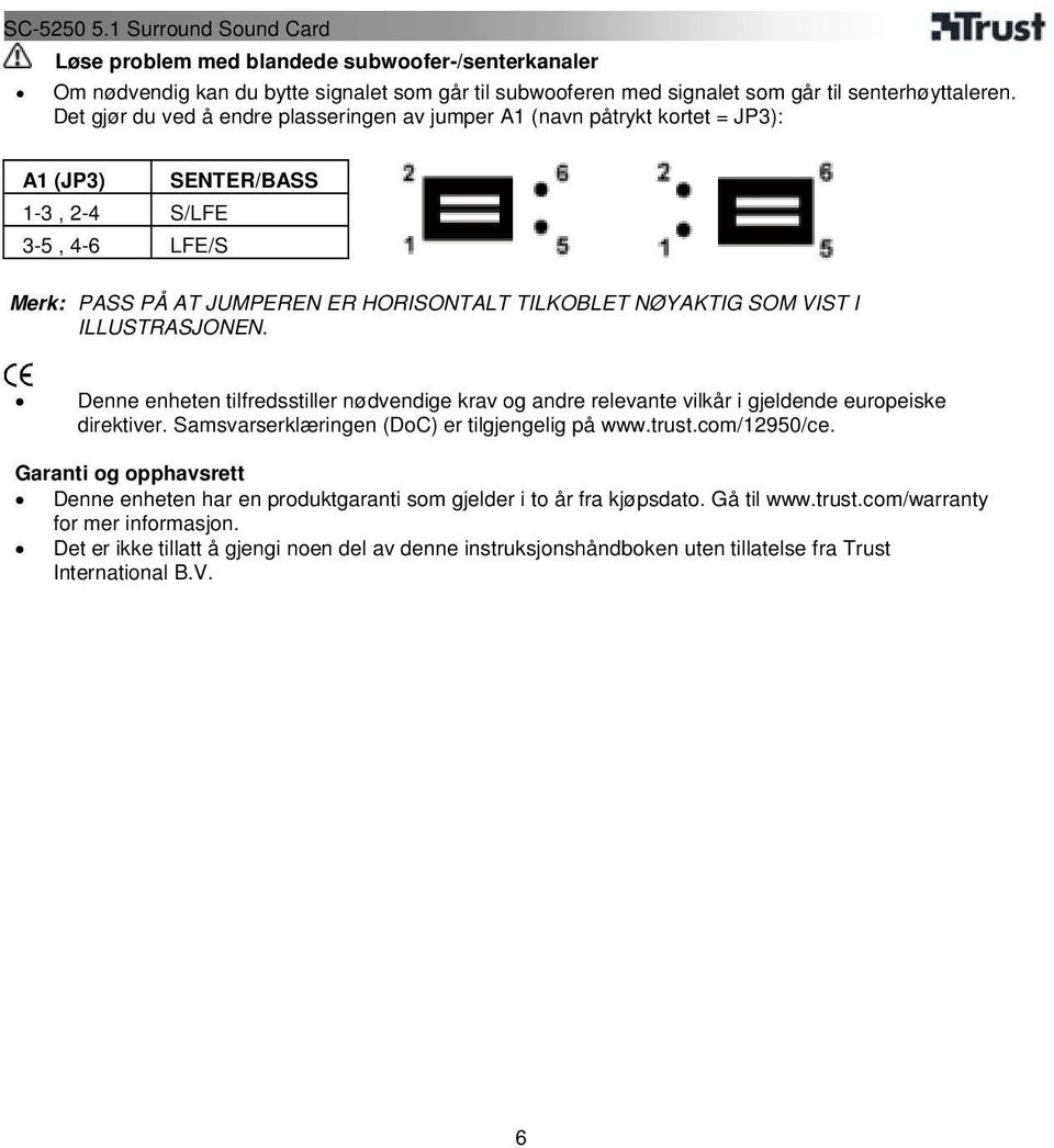 I ILLUSTRASJONEN. Denne enheten tilfredsstiller nødvendige krav og andre relevante vilkår i gjeldende europeiske direktiver. Samsvarserklæringen (DoC) er tilgjengelig på www.trust.com/12950/ce.