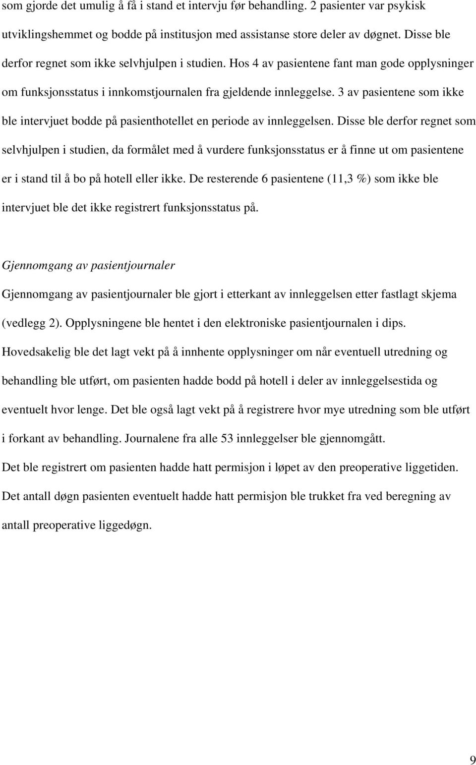 3 av pasientene som ikke ble intervjuet bodde på pasienthotellet en periode av innleggelsen.