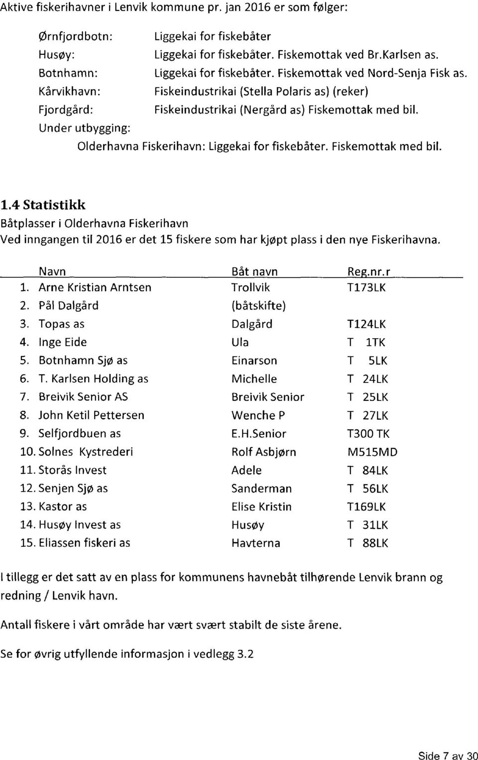 Under utbygging: Olderhavna Fiskerihavn: Liggekai for fiskebåter. Fiskemottak med bil. 1.