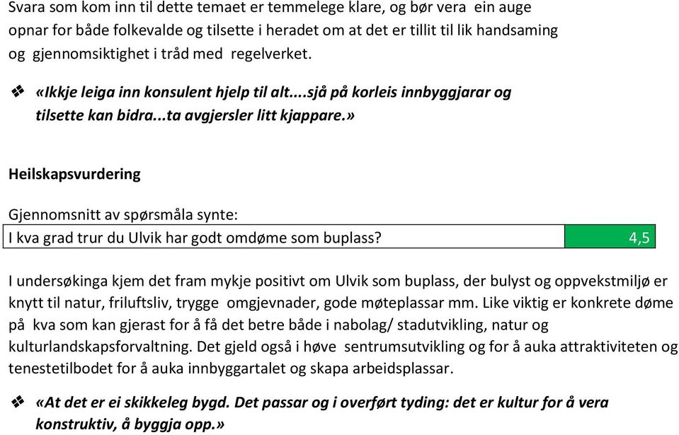 » Heilskapsvurdering I kva grad trur du Ulvik har godt omdøme som buplass?