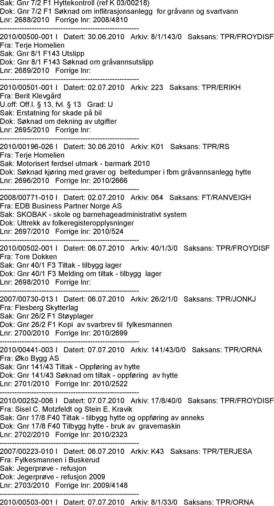 2010 Arkiv: 223 Saksans: TPR/ERIKH Fra: Berit Klevgård U.off: Off.l. 13, fvl.