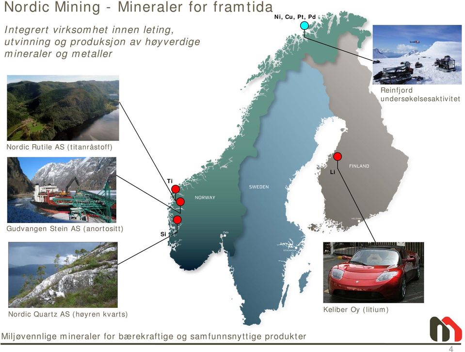 Nordic Rutile AS (titanråstoff) Ti Li Gudvangen Stein AS (anortositt) Si Nordic Quartz AS