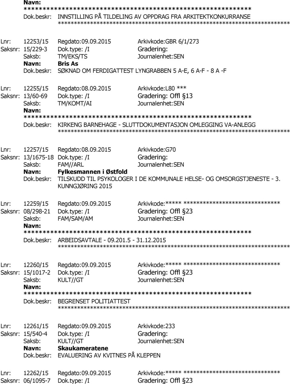 2015 Arkivkode:L80 *** Saksnr: 13/60-69 Dok.type: /I Gradering: Offl 13 Saksb: TM/KOMT/AI Journalenhet:SEN Dok.