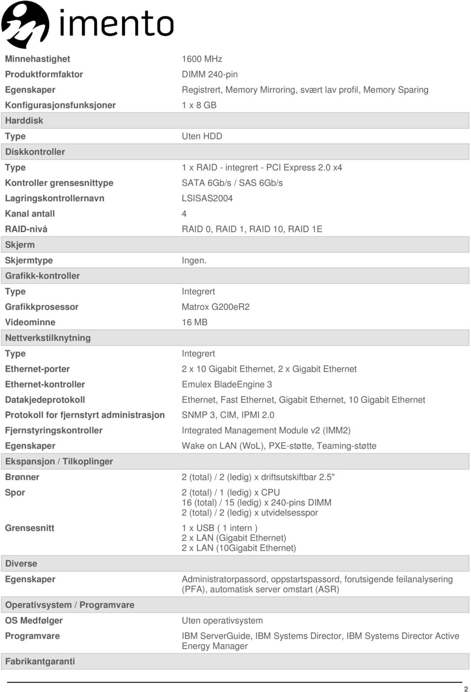 integrert - PCI Express 2.0 x4 SATA 6Gb/s / SAS 6Gb/s LSISAS2004 RAID 0, RAID 1, RAID 10, RAID 1E Ingen.