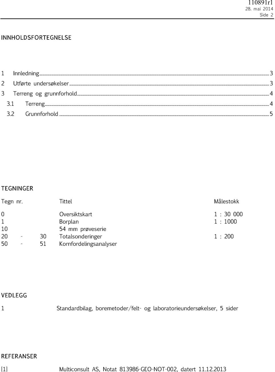 Tittel Målestokk 0 Oversiktskart 1 : 30 000 1 Borplan 1 : 1000 10 54 mm prøveserie 20-30 Totalsonderinger 1 : 200 50-51