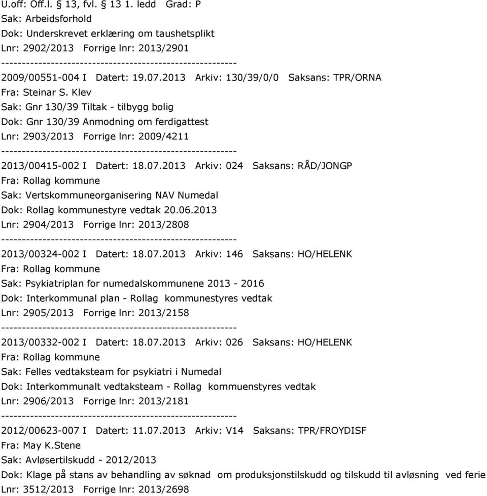 2013 Arkiv: 024 Saksans: RÅD/JONGP Fra: Rollag kommune Sak: Vertskommuneorganisering NAV Numedal Dok: Rollag kommunestyre vedtak 20.06.