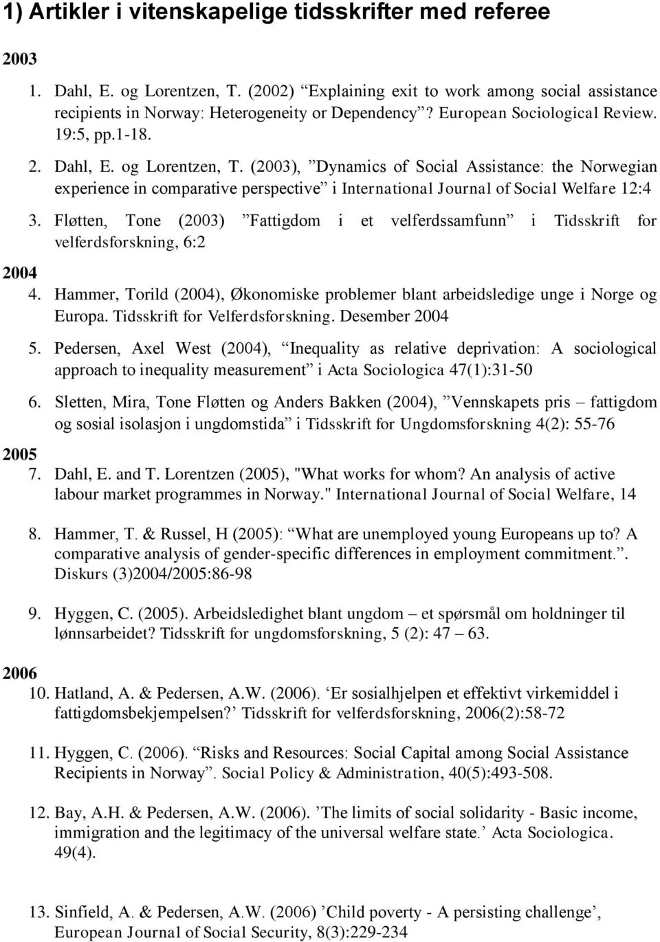 (2003), Dynamics of Social Assistance: the Norwegian experience in comparative perspective i International Journal of Social Welfare 12:4 3.