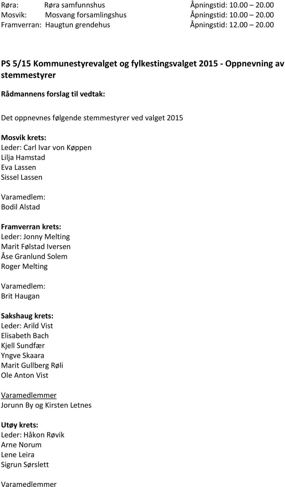 00 Framverran: Haugtun grendehus Åpningstid: 12.00 20.