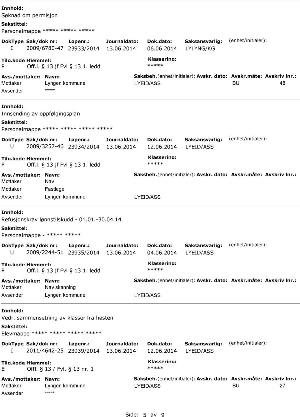 ledd Mottaker Nav Mottaker Fastlege LYED/ASS Refusjonskrav lønnstilskudd - 01.01.-30.04.14 Personalmappe - 2009/2244-51 23935/2014 04.06.