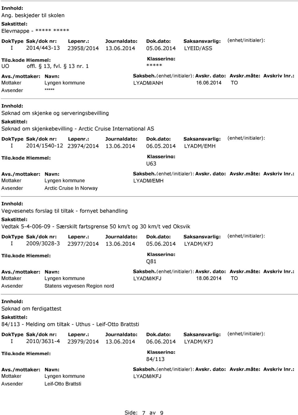 2014 TO Søknad om skjenke og serveringsbevilling Søknad om skjenkebevilling - Arctic Cruise nternational AS 2014/1540-12 23974/2014 06.05.