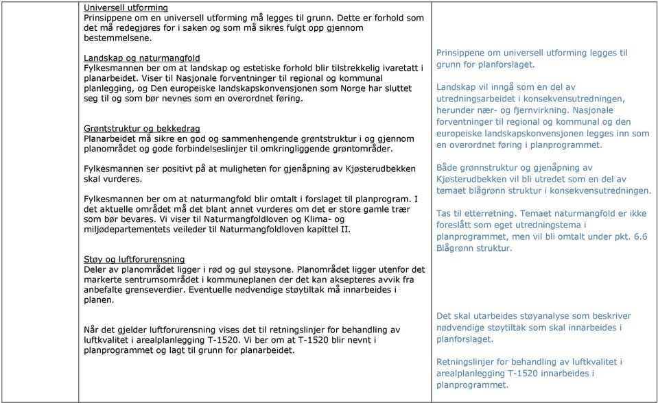 Viser til Nasjonale forventninger til regional og kommunal planlegging, og Den europeiske landskapskonvensjonen som Norge har sluttet seg til og som bør nevnes som en overordnet føring.