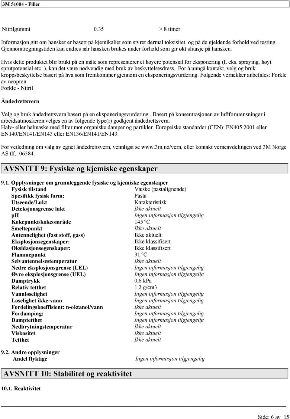 onering (f. eks. spraying, høyt sprutpotensial etc. ), kan det være nødvendig med bruk av beskyttelsesdress.