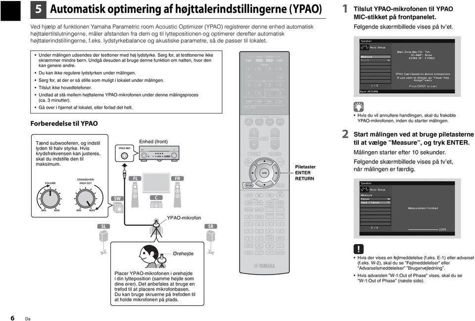 Tilslut YPAO-mikrofonen til YPAO MIC-stikket på frontpanelet. Følgende skærmbillede vises på tv et. Under målingen udsendes der testtoner med høj lydstyrke.