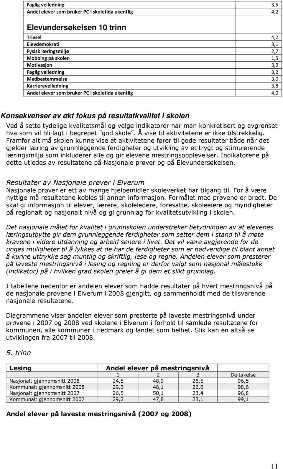 og velge indikatorer har man konkretisert og avgrenset hva som vil bli lagt i begrepet god skole. Å vise til aktivitetene er ikke tilstrekkelig.