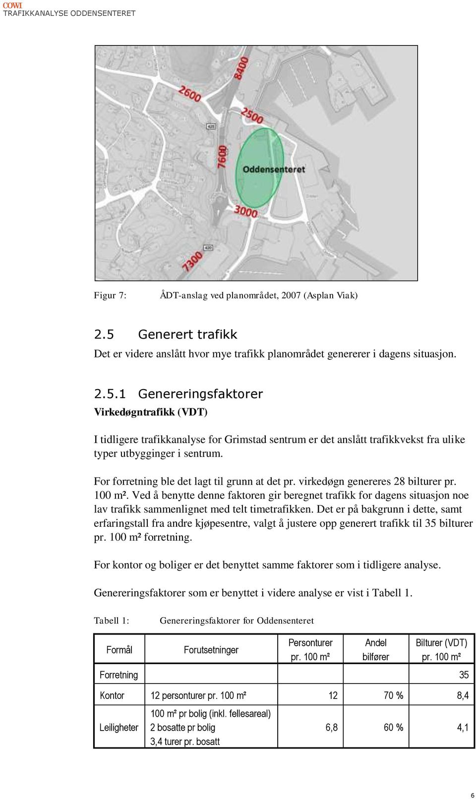 1 Genereringsfaktorer Virkedøgntrafikk (VDT) I tidligere trafikkanalyse for Grimstad sentrum er det anslått trafikkvekst fra ulike typer utbygginger i sentrum.