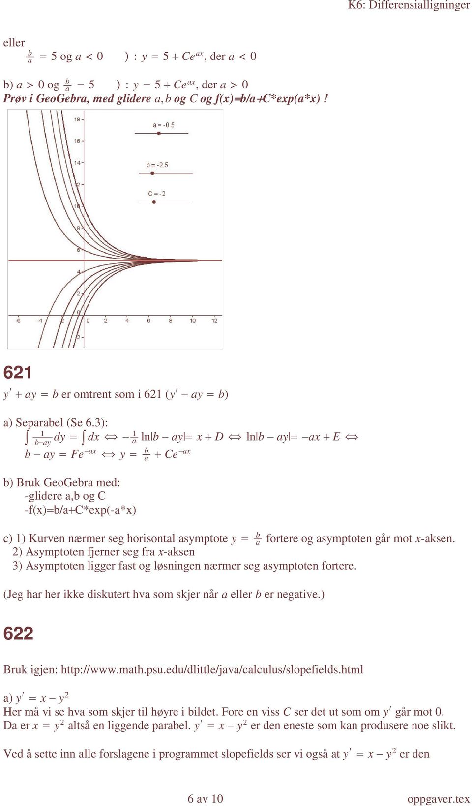 asymptoten går mot x-aksen. 2) Asymptoten fjerner seg fra x-aksen 3) Asymptoten ligger fast og løsningen nærmer seg asymptoten fortere.