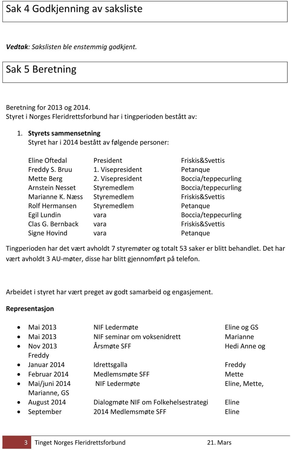 Visepresident Boccia/teppecurling Arnstein Nesset Styremedlem Boccia/teppecurling Marianne K.