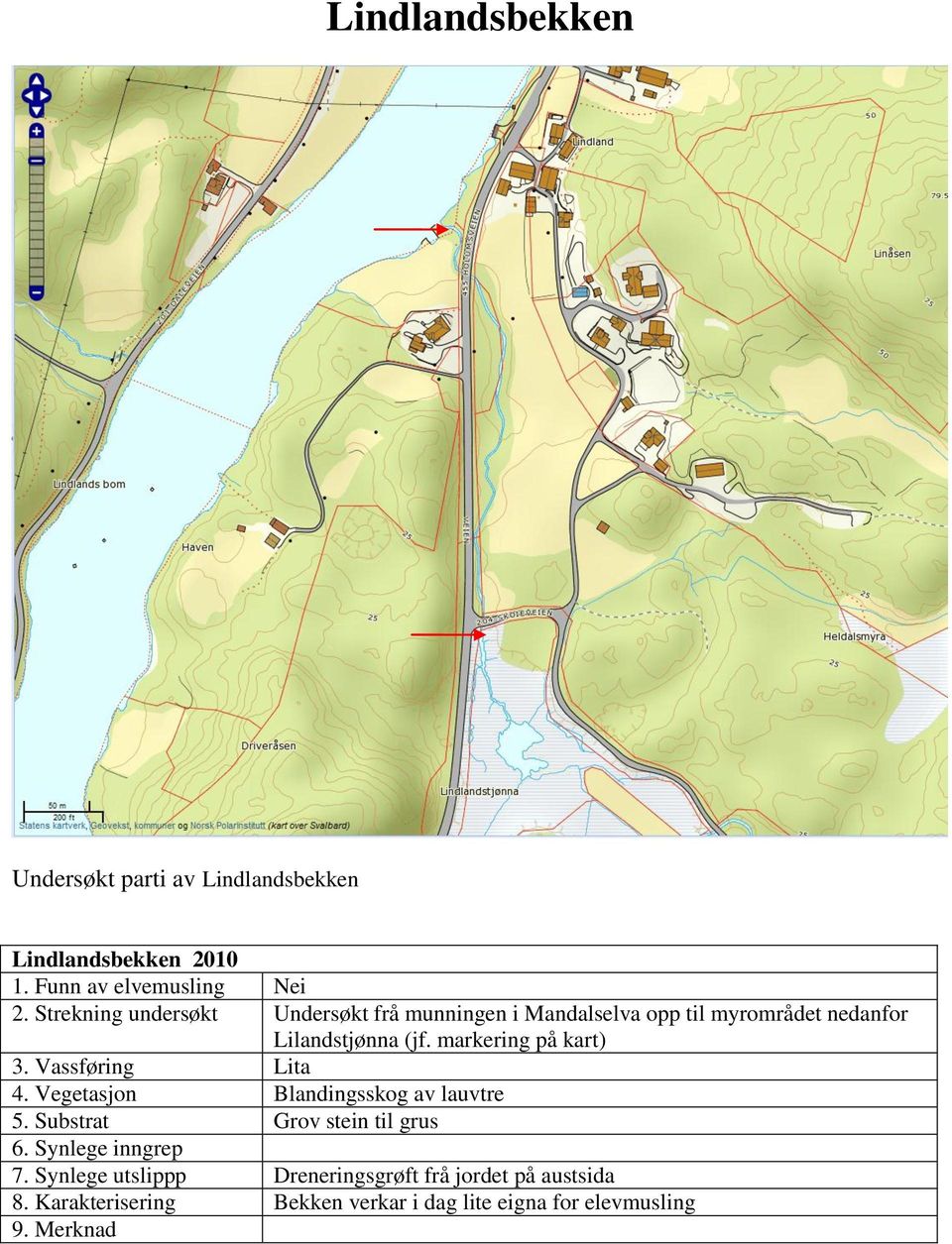 markering på kart) 4. Vegetasjon Blandingsskog av lauvtre 5. Substrat Grov stein til grus 6.