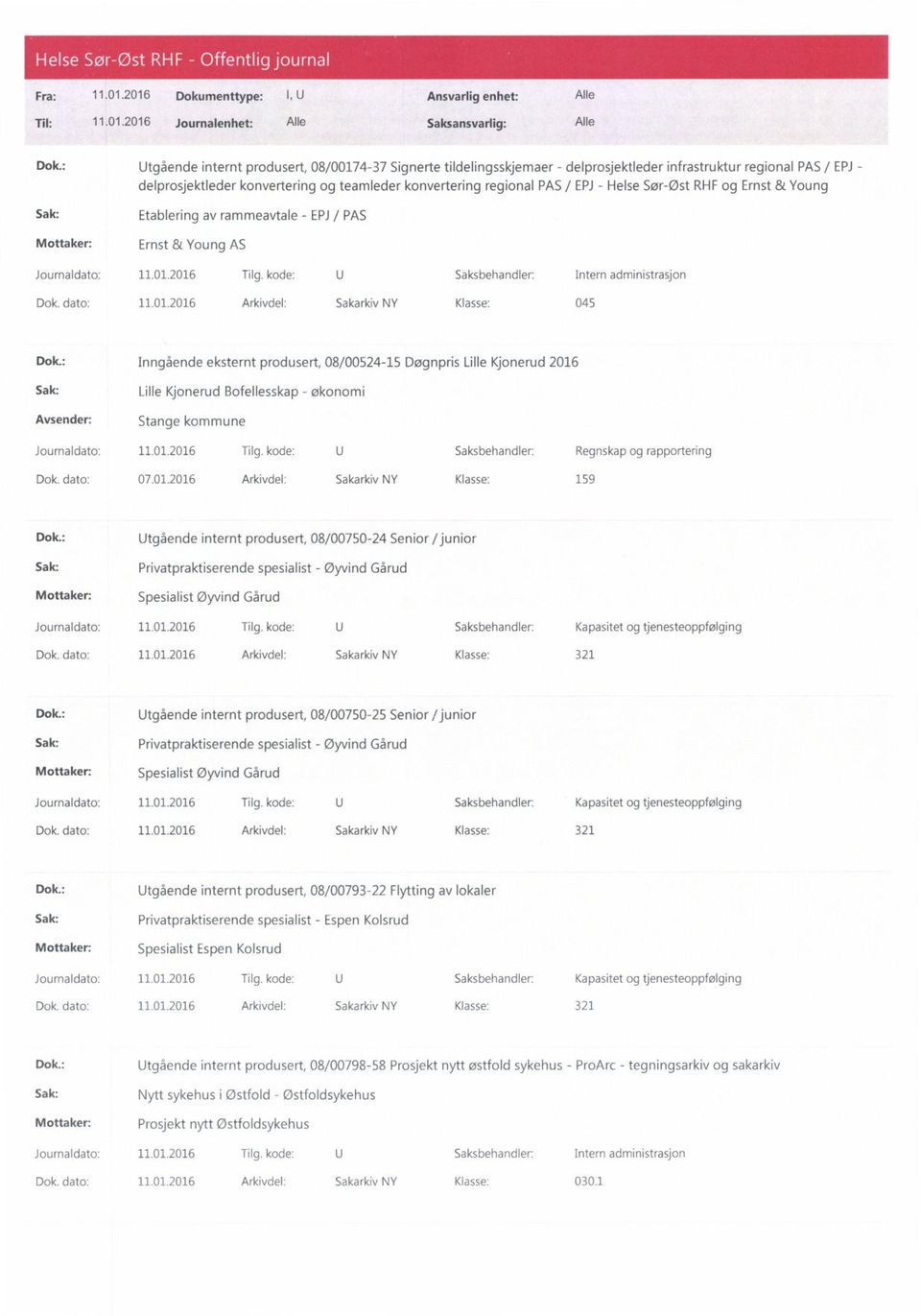 Helse Sør-Øst RHF og Ernst & Young Etablering av rammeavtale - EPJ/ PAS Ernst & Young AS Dok.