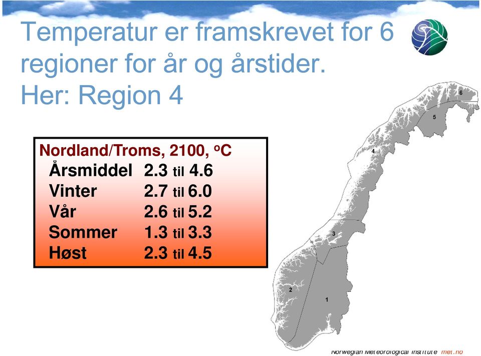Her: Region 4 Nordland/Troms, 2100, o C Årsmiddel 2.