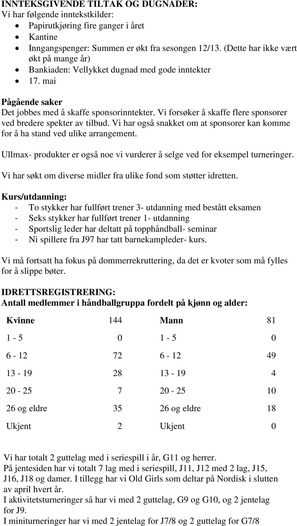 Vi forsøker å skaffe flere sponsorer ved bredere spekter av tilbud. Vi har også snakket om at sponsorer kan komme for å ha stand ved ulike arrangement.