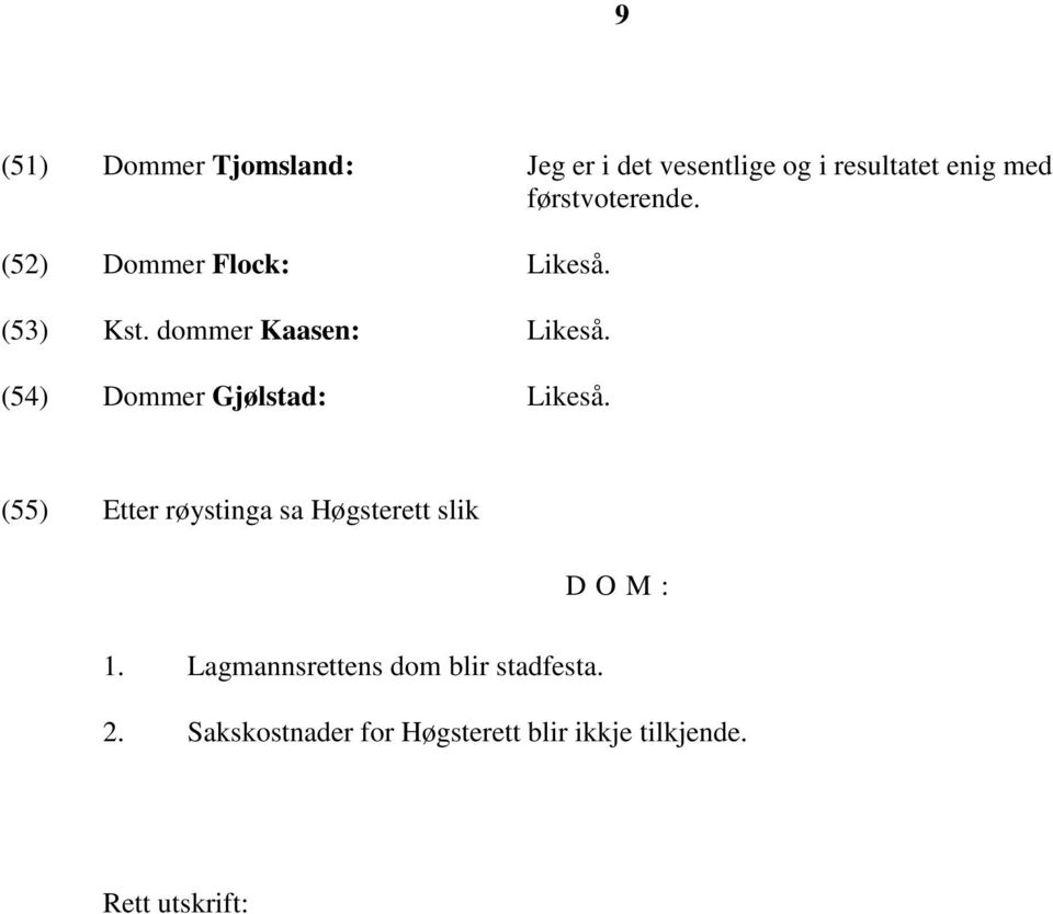(54) Dommer Gjølstad: Likeså. (55) Etter røystinga sa Høgsterett slik DOM: 1.