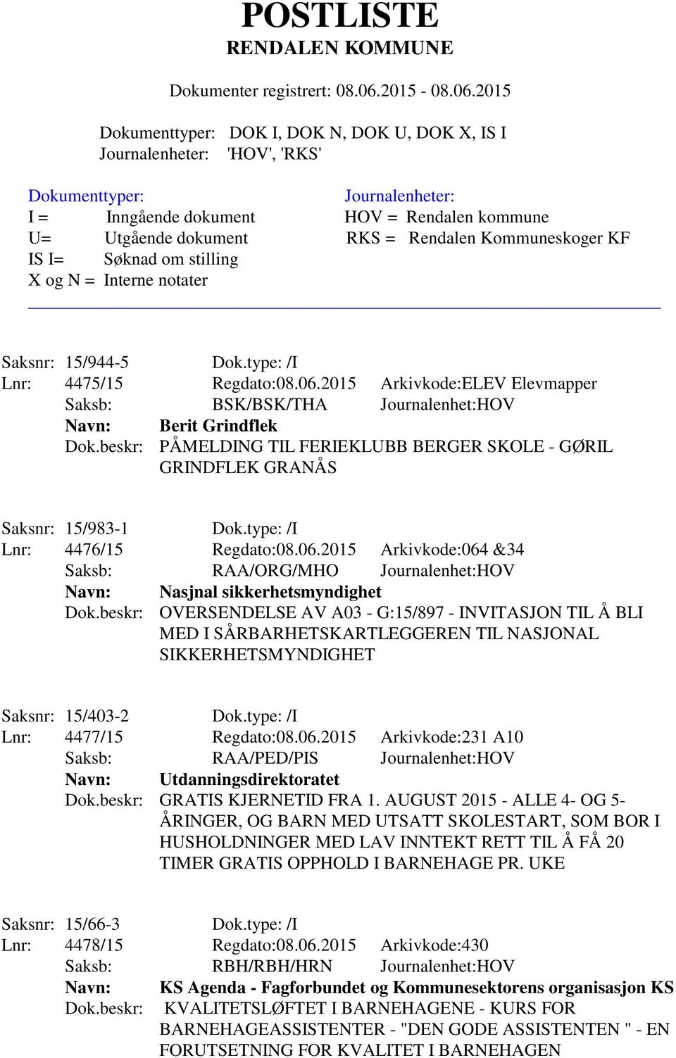 2015 Arkivkode:064 &34 Saksb: RAA/ORG/MHO Journalenhet:HOV Navn: Nasjnal sikkerhetsmyndighet Dok.