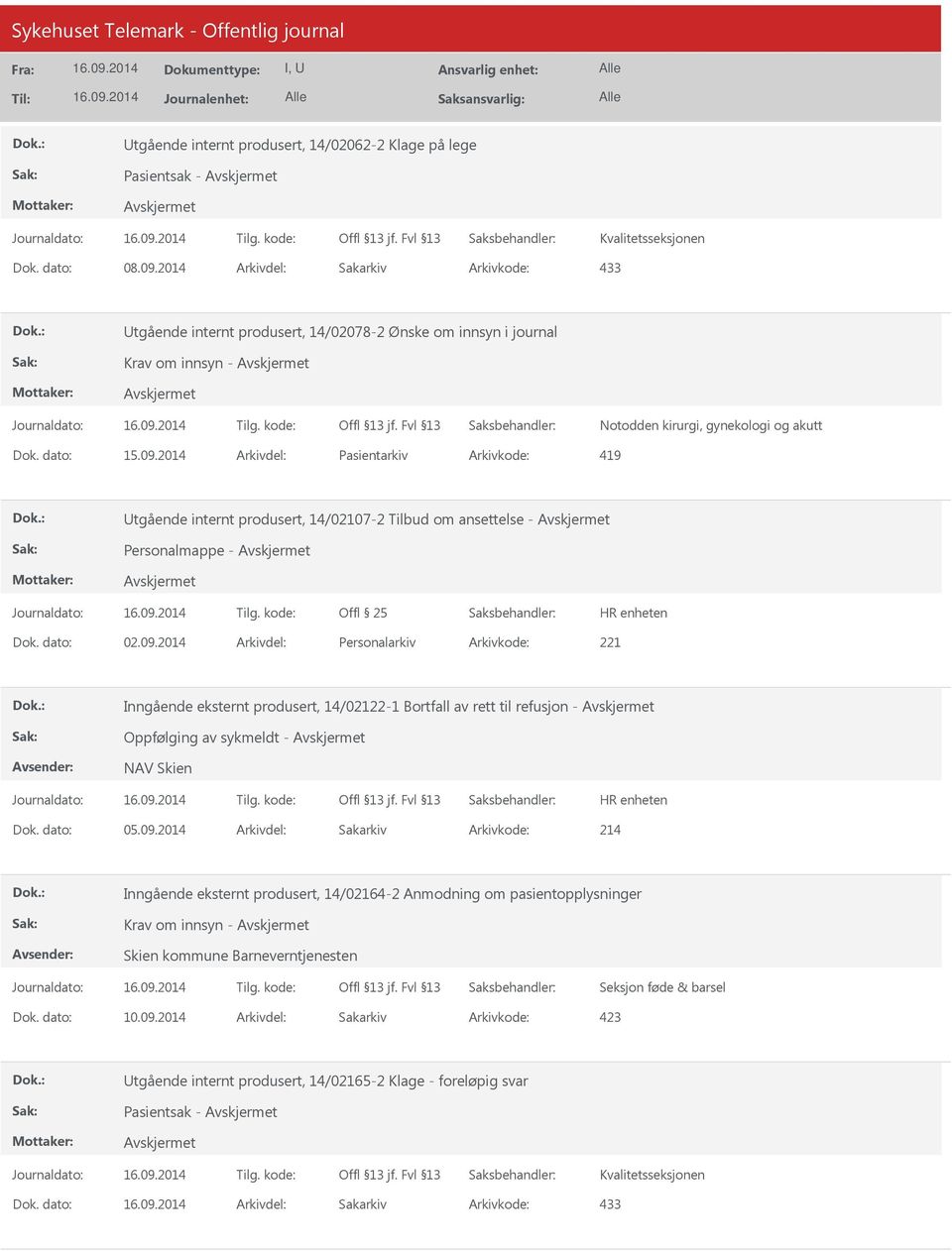 2014 Arkivdel: Pasientarkiv Arkivkode: 419 tgående internt produsert, 14/02107-2 Tilbud om ansettelse - Personalmappe - Dok. dato: 02.09.