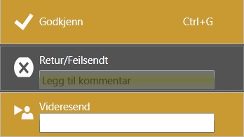 Avvise Hvis du ikke kan godkjenne selv, eller bilaget ikke skal godkjennes, må du avvise det. 1. Klikk på godkjenningsikon, og velg Retur/Feilsendt i menyen. 2.