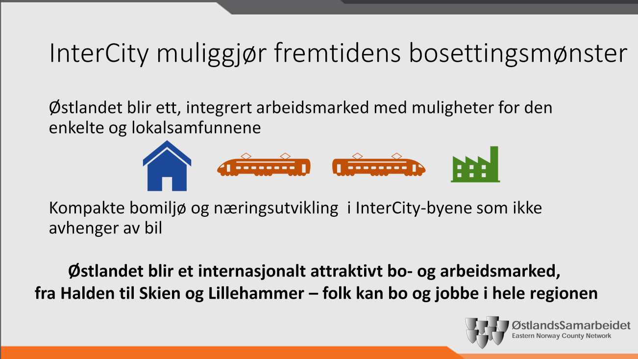 Full InterCity-utbygging vil skape vekst i boligetablering og arbeidsplasser langt utenfor Oslo.