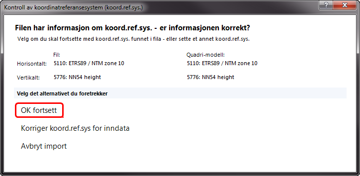 Sett type fil til SOSI og pek på alle SOSI-filene på katalogen C:\Novapoint_grunnkurs\Grunnlagsdata og trykk på Open knappen. Denne dialogen kommer opp: 4.