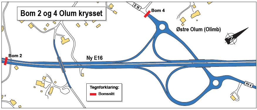 Skisse til plassering av bomstasjon ved Kleggerudkrysset.