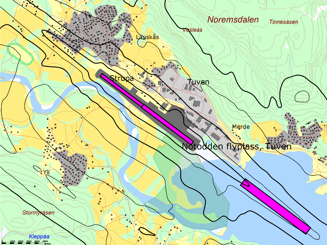 3.4 Maksimumsnivå Med tanke på naturvernområdet som ligger ved enden av Heddalsvatnet har oppdragiver ønsket et kart som illustrere maksimumsnivå i dette området.