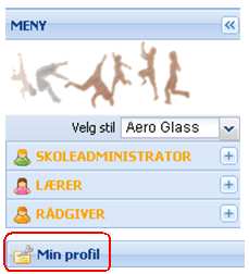 2.5 Min profil Logg deg inn på vanlig måte, i startmenyen til venstre i skjermbildet starter du modulen Min profil ved å klikke på den.