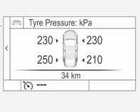 250 Pleie av bilen Dekktrykkovervåking Dekktrykkovervåkingen kontrollerer trykket på alle de fire hjulene en gang i minuttet når bilens hastighet kommer over en viss grense.