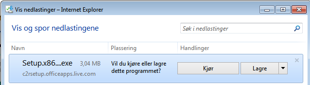 Da vil du etter hvert få opp denne, og da er det bare å klikke på Kjør. 9.