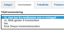 Arkfanen Kategori Her velger du f.eks. nyheter. Hvis denne kategorien ikke er opprettet tidligere skriver du Nyheter i dette feltet.