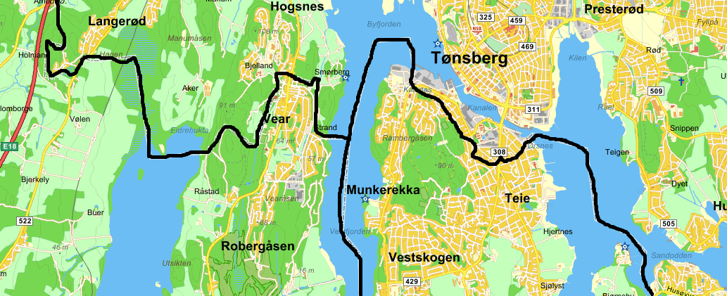 Stokke Tønsberg - Nøtterøy Kartkilde: