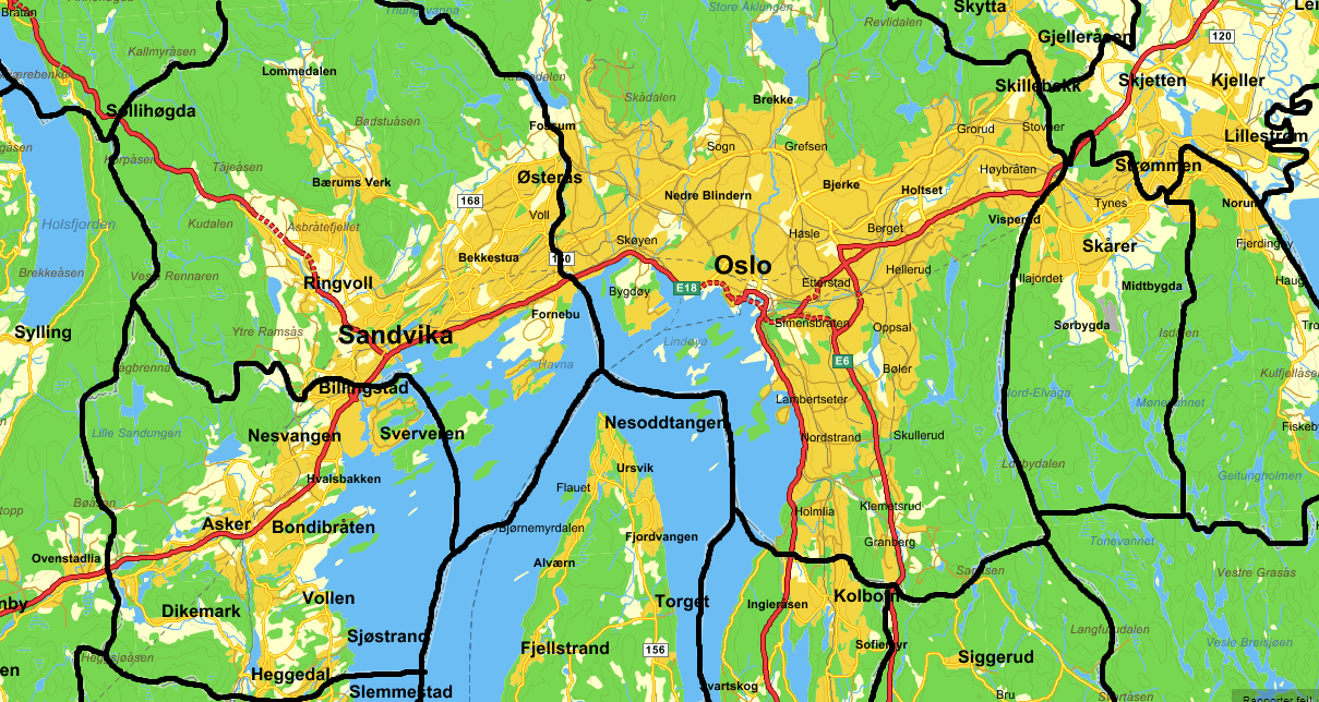 17. Fragmenterte storbyregioner: Oslo/Akershus, Bergen, Trondheim, Stavanger Nittedal Bærum Oslo