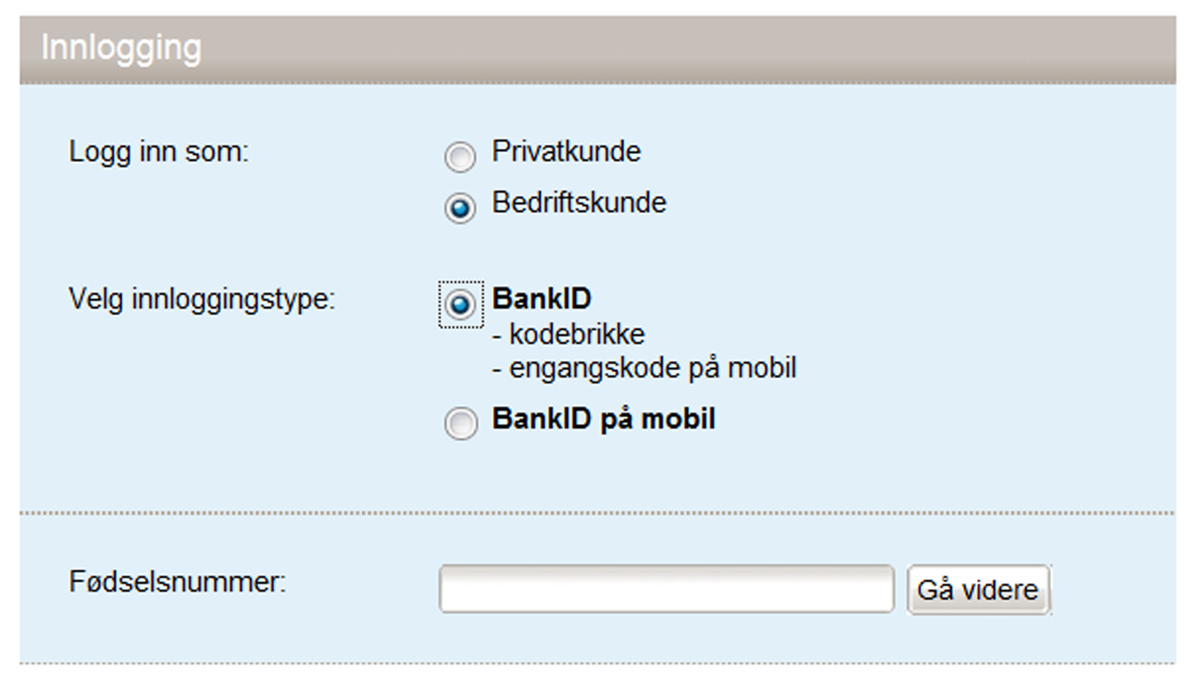 Legg inn fødselsnummer og trykk Gå videre.