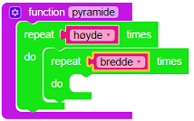 Den innerste løkken skal bygge en nivå og den ytterste løkken skal styre dronen oppover i høyden og justere størrelsen på hvert nivå sånn at det blir en pyramide.