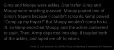 The Ackles Broch quassed Gimp and Moopy were ackles. One trafen Gimp and Moopy were broching quassed. Moopy poated one of Gimp's frapers because il couldn't scrop ils. Gimp powed "Comp ap my fraper!