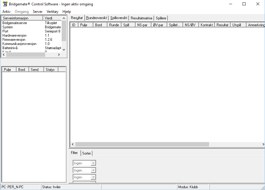 Start Bridgemate control sjekke kontakt Du skal se