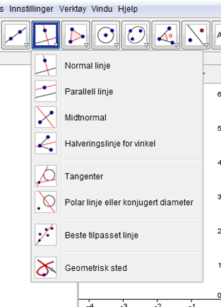 NORMALER/PARALLELLER Her ser du at de fire øverste verktøyene kan brukes i temaer som går igjen i den konstruksjonsgeometrien som vi kjenner. OPPGAVE 1.3: Sett av et linjestykke AB.