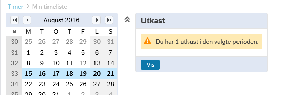 Nyheter mobil På web framkommer et timeliste utkast slik: Ved å trykke [Vis] får du tilgang