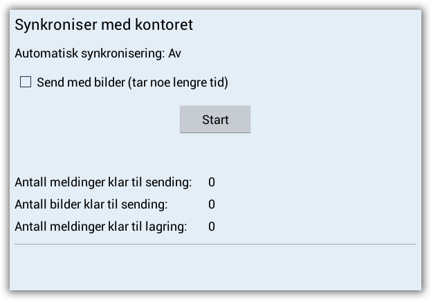 Hovedmeny: Sync Opprette ny avtale I dette bildet ser man antall meldinger som er klar til sending inn til kontoret. (det kan være forbruk, bestillinger, kalenderavtaler og liknende).