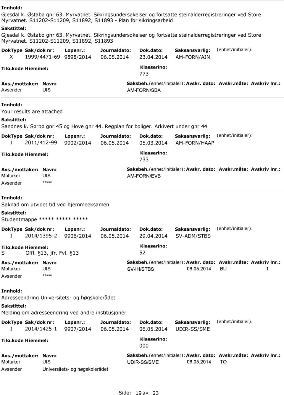 2014 AM-FORN/HAA 733 Mottaker AM-FORN/EVB ***** øknad om utvidet tid ved hjemmeeksamen tudentmappe ***** ***** ***** 2014/1395-2 9906/2014 29.04.