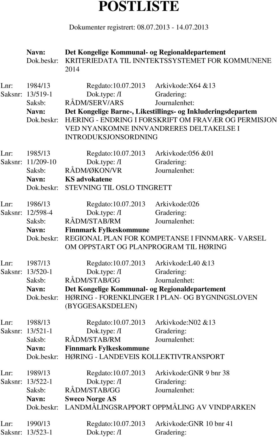 beskr: HÆRING - ENDRING I FORSKRIFT OM FRAVÆR OG PERMISJON VED NYANKOMNE INNVANDRERES DELTAKELSE I INTRODUKSJONSORDNING Lnr: 1985/13 Regdato:10.07.2013 Arkivkode:056 &01 Saksnr: 11/209-10 Dok.