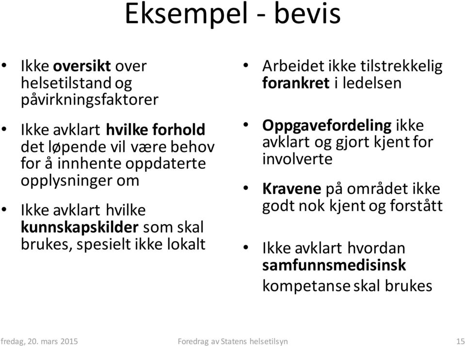 tilstrekkelig forankret i ledelsen Oppgavefordeling ikke avklart og gjort kjent for involverte Kravene på området ikke godt nok