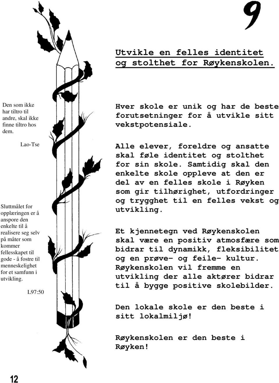 L97:50 Hver skole er unik og har de beste forutsetninger for å utvikle sitt vekstpotensiale. Alle elever, foreldre og ansatte skal føle identitet og stolthet for sin skole.